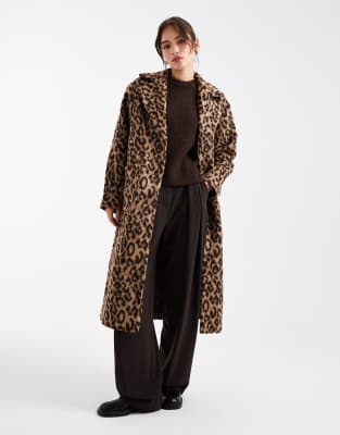 Pieces - Formeller Maxi-Mantel mit Leopardenmuster-Bunt