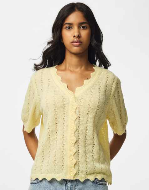 Pieces - Fransk vaniljefarvet strikket cardigan - view 1