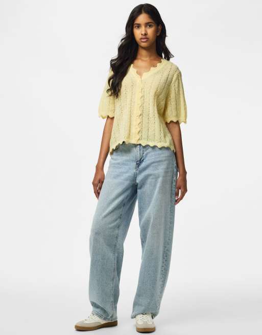 Pieces - Fransk vaniljefarvet strikket cardigan, 3 af 7