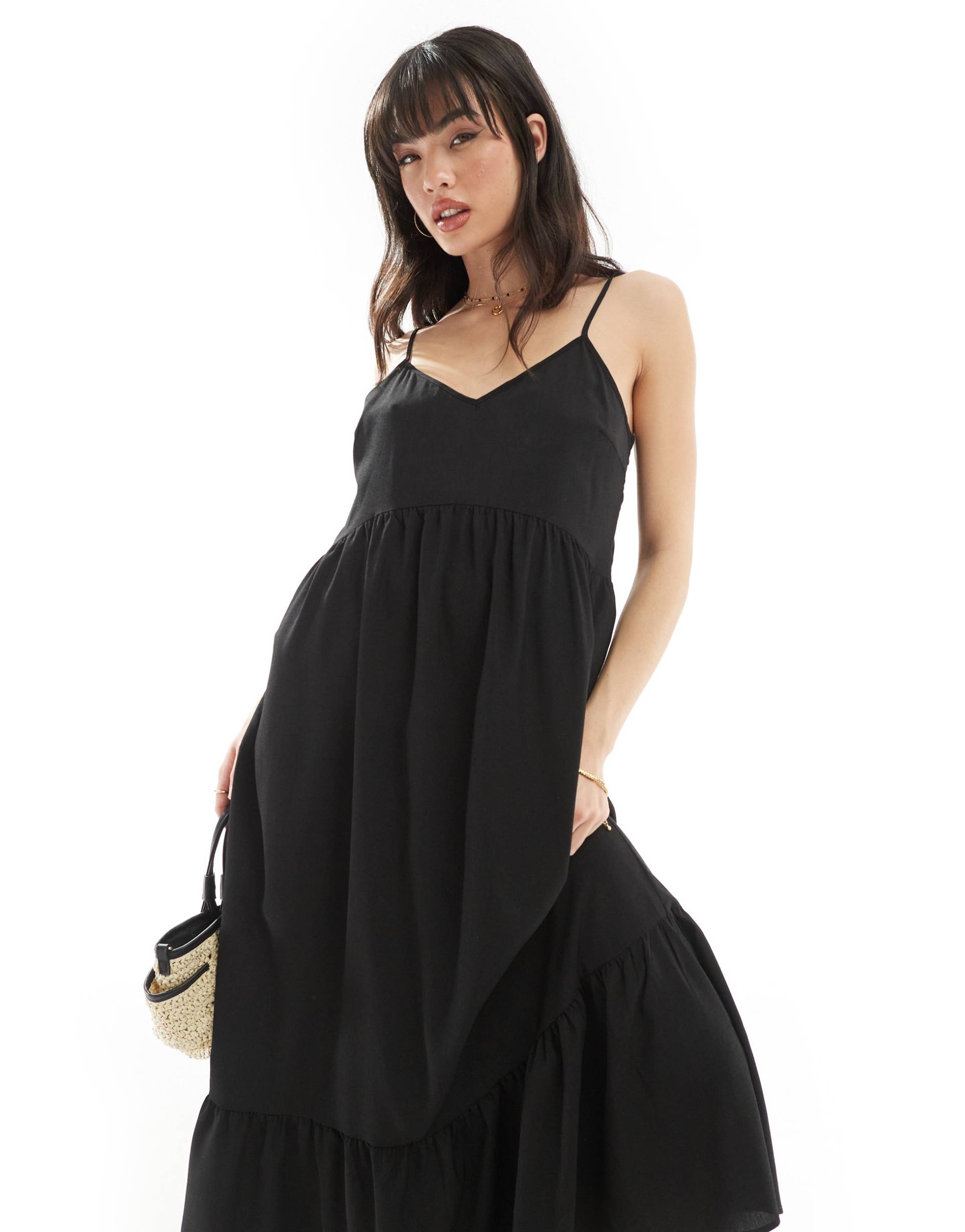 pieces frill bottom maxi dress in black