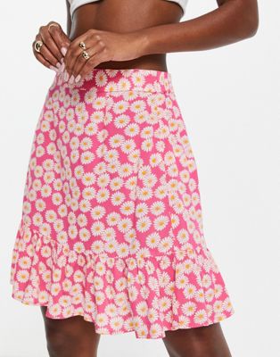 Pieces frill hem mini skirt in pink daisy - ASOS Price Checker