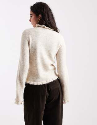 Pieces Frill Neck Knit Sweater In White