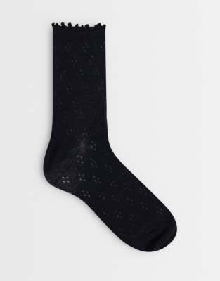 Pieces Frill Trim Pointelle Ankle Socks In Black