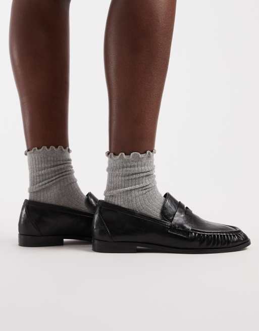 PIECES frilly trim socks in light gray melange, 3 of 3