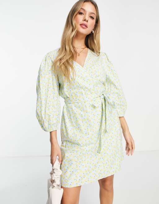 Pieces fruit 2/4 wrap dress in green | ASOS
