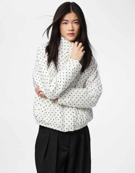 Pieces funnel neck polka dot bomber jacket in white - view 1