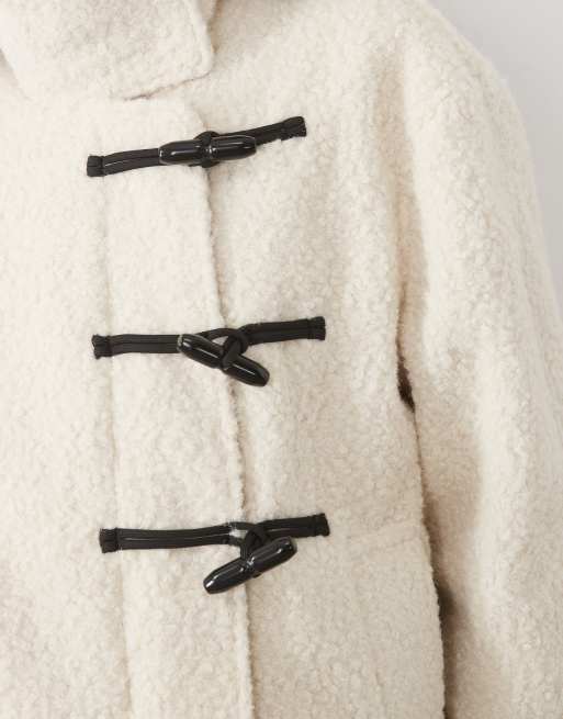 Pieces funnel neck textured short jacket with toggle fastening in cream, 4 of 4
