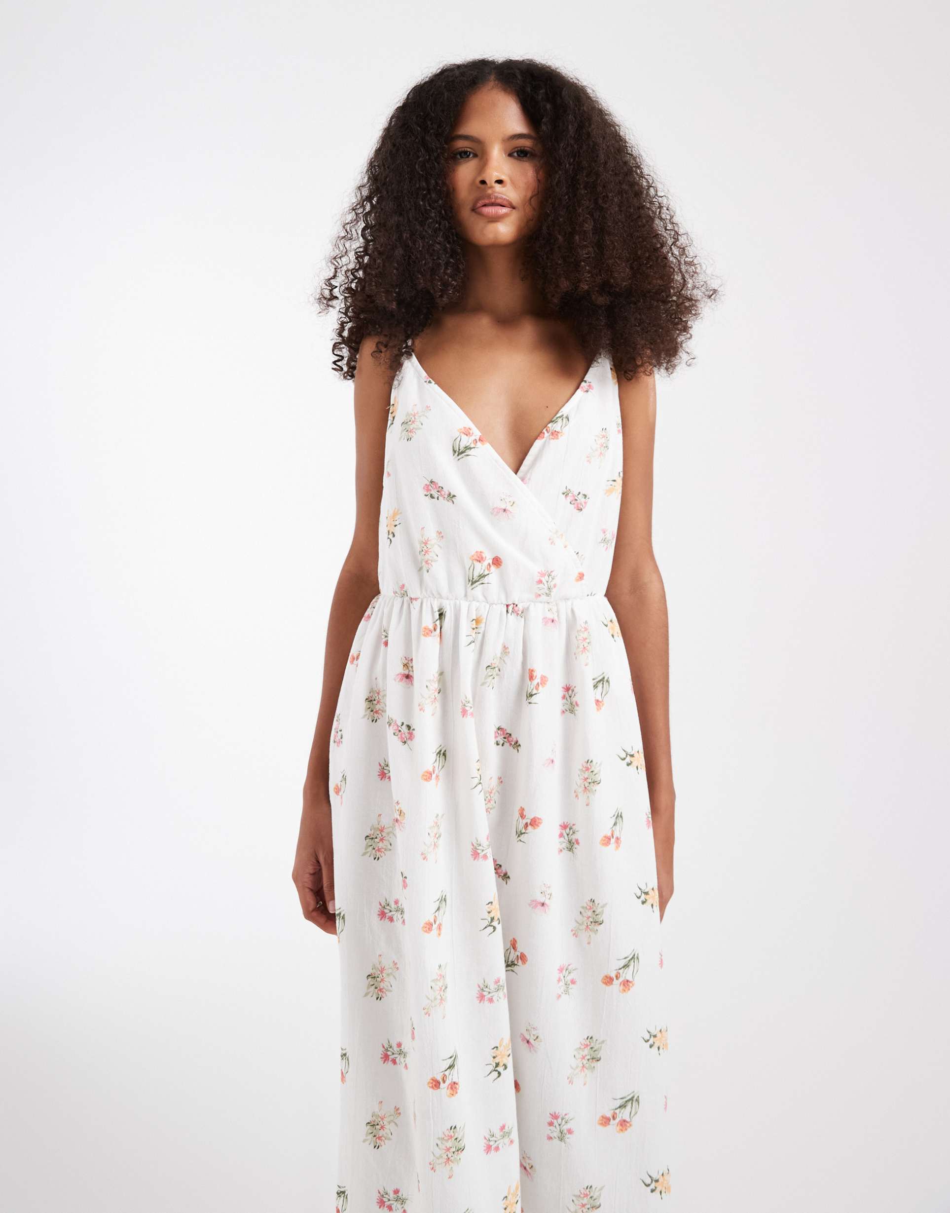 pieces garden floral cami maxi dress in white