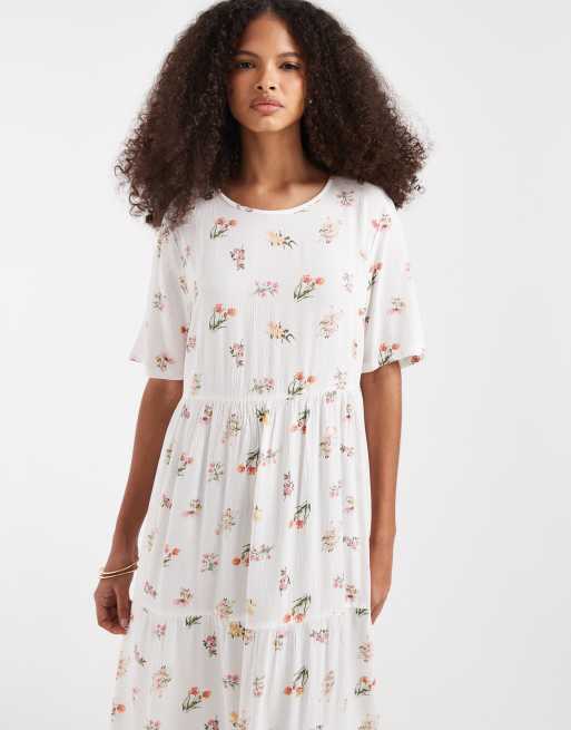 Pieces - Garden - Robe longue à fleurs et manches courtes - Blanc, 2 de 4