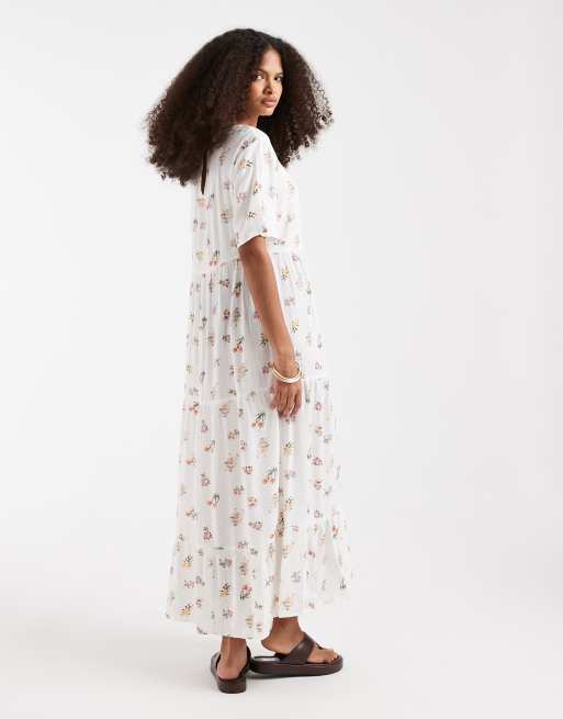 Pieces - Garden - Robe longue à fleurs et manches courtes - Blanc, 3 de 4