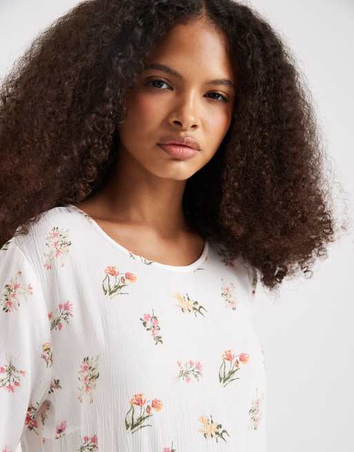 Pieces - Garden - Robe longue à fleurs et manches courtes - Blanc, 4 de 4