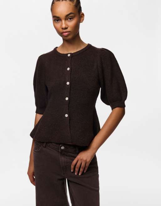 Pieces gebreid vest in donkerbruin, 3 van 7