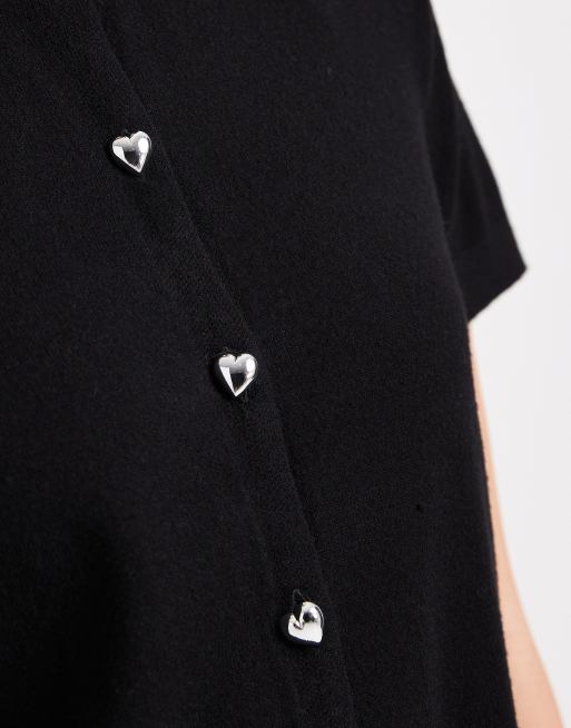 Pieces - Gebreid vest met korte mouwen en hartvormige knopen in zwart, 3 van 4