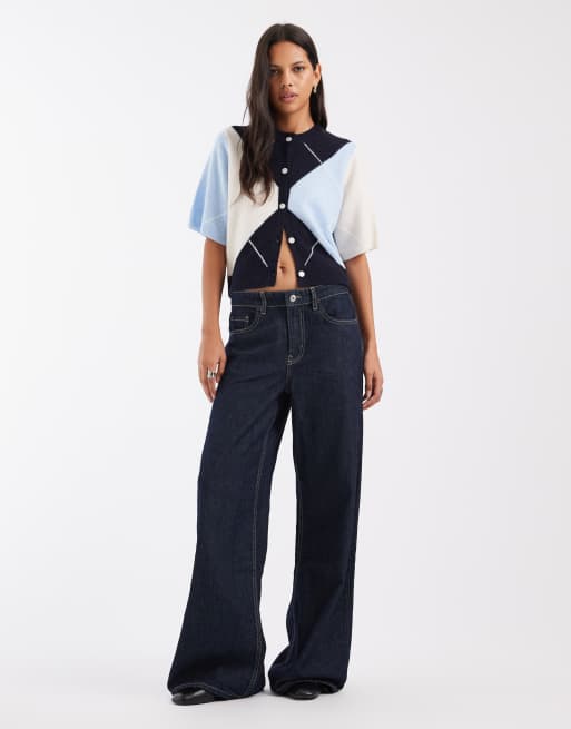 Pieces gebreid vest met korte mouwen en navy argyle print, 3 van 4
