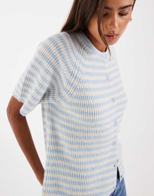Pieces - Gebreid vest met korte mouwen en strepen in beige, 2 van 4