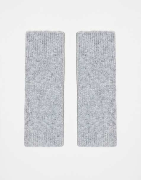 Pieces - Gebreide armwarmers in grijs - view 1