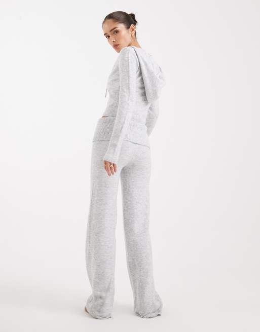 Pieces - Gebreide broek met omgevouwen taille in gemêleerd lichtgrijs, deel van co-ord set, 2 van 5