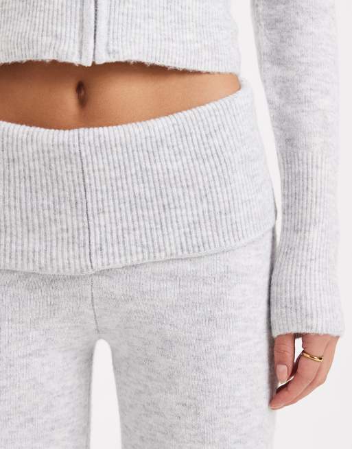 Pieces - Gebreide broek met omgevouwen taille in gemêleerd lichtgrijs, deel van co-ord set, 3 van 5