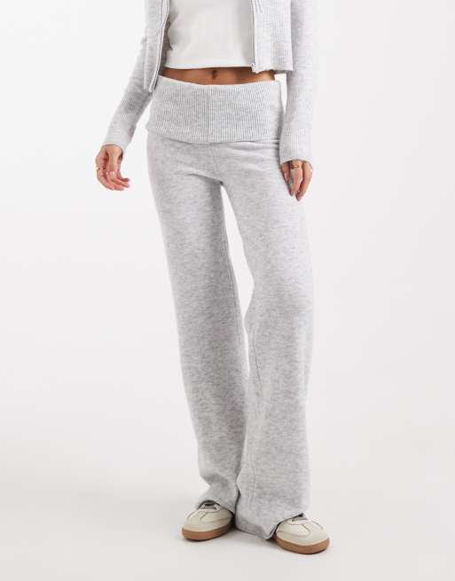 Pieces - Gebreide broek met omgevouwen taille in gemêleerd lichtgrijs, deel van co-ord set, 4 van 5