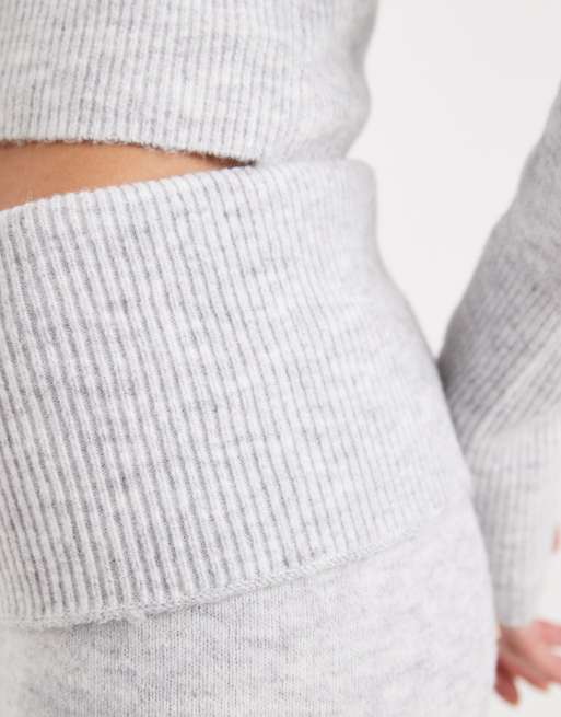 Pieces - Gebreide broek met omgevouwen taille in gemêleerd lichtgrijs, deel van co-ord set, 5 van 5