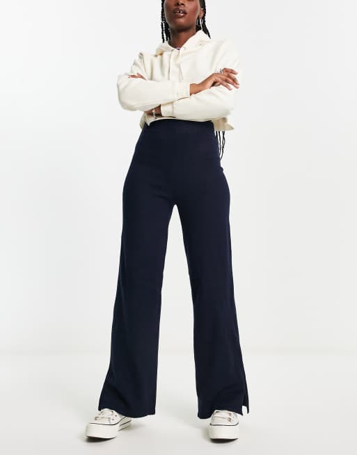 Pieces - Gebreide flare-broek in marineblauw, deel van co-ord set, 3 van 4