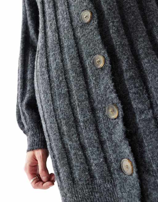 Pieces Gebreide mini jurk-vest met brede rib in donkergrijs ASOS