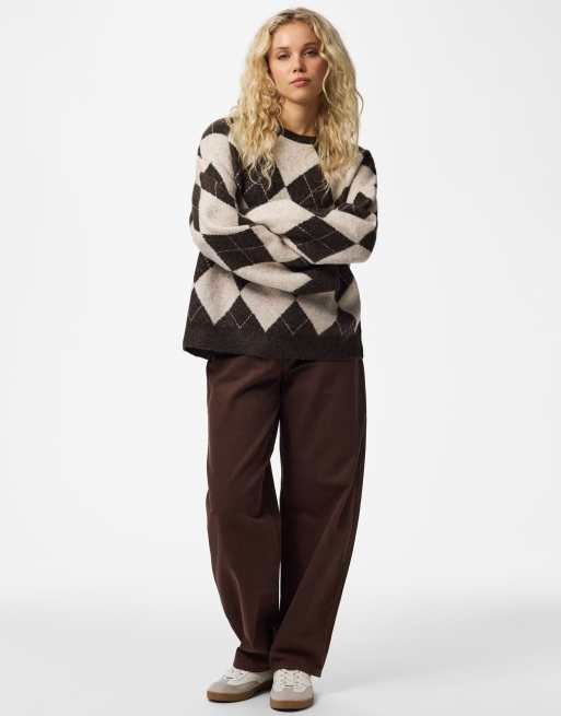 Pieces - Gebreide trui in hot fudge kleur, 3 van 7