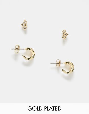 Pieces Pieces gem stud and mini hoop 2-pack earrings in gold