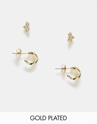 gem stud and mini hoop 2-pack earrings in gold