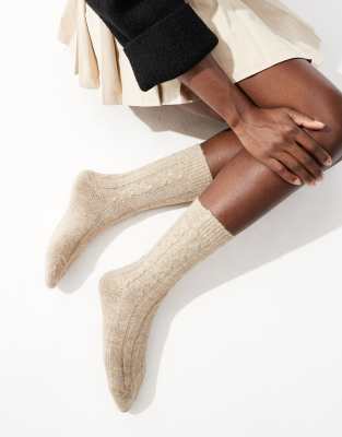 Pieces - Gemütliche Socken aus Rippstrick in Beige-Neutral