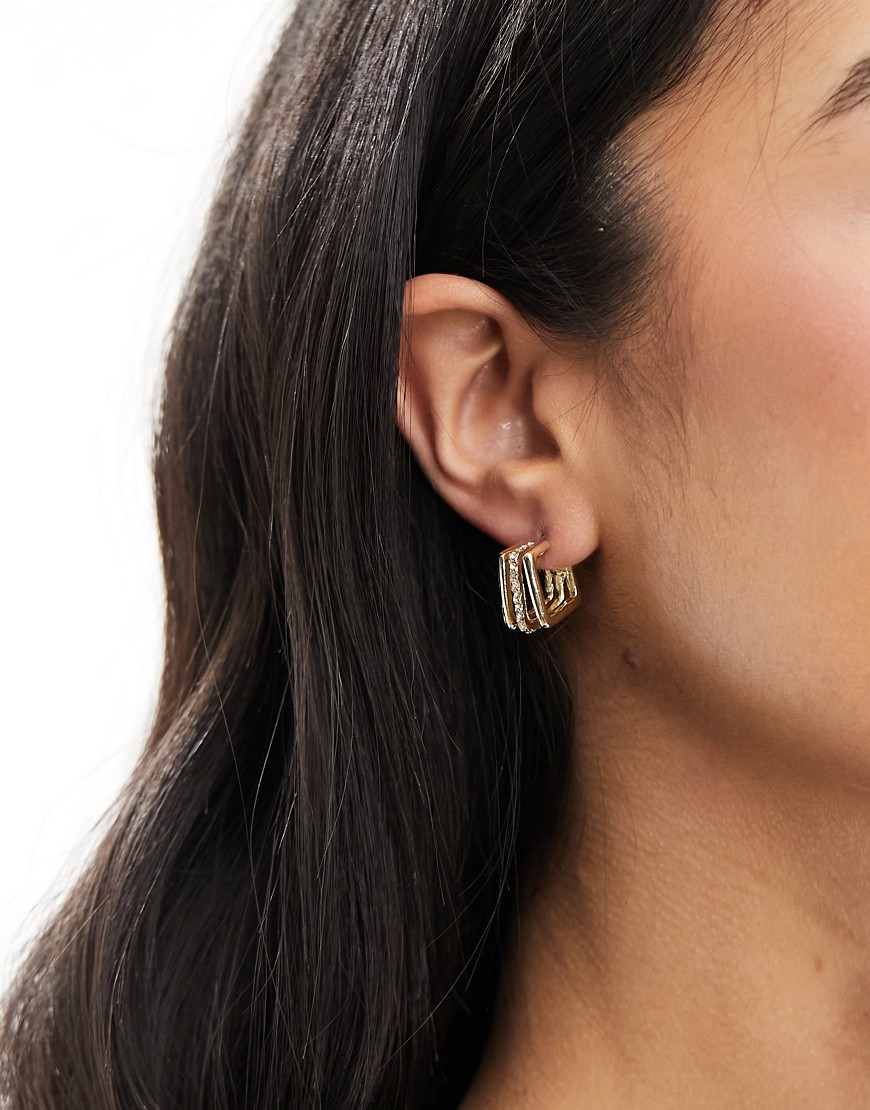 Pieces geometric diamante earrings in gold