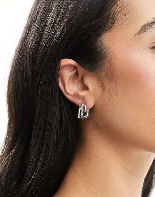 Pieces - Geometrische oorbellen met siersteentjes in zilver