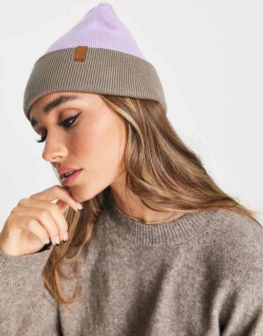 Pieces - Geribbelde beanie in lila & bruin