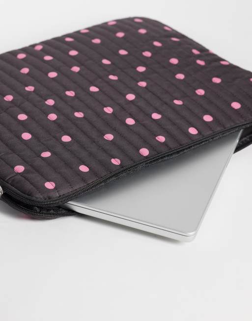 Pieces gesteppte Laptop-Hülle in Braun mit rosa Punkten, 3 von 3