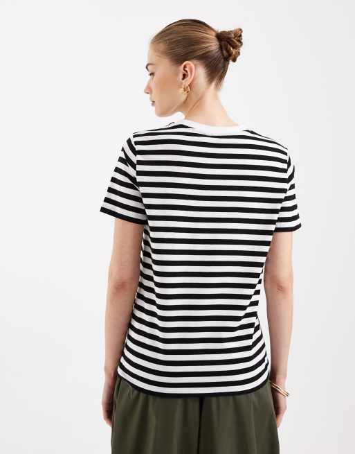 Pieces - Gestreept boxy T-shirt met korte mouwen in zwart en wit, 2 van 4
