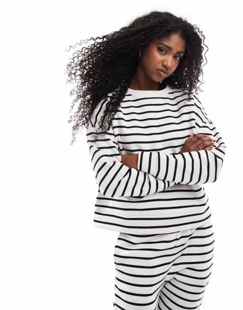 Pieces - Gestreept sweatshirt in zwart en wit, deel van co-ord set - view 1