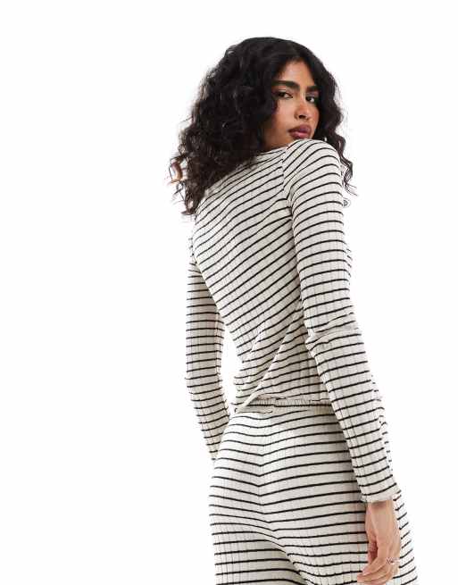 Pieces - Gestreept vest van jersey met lange mouwen in zwart-wit, deel van co-ord set, 3 van 4