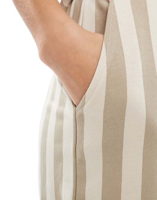 Pieces - Gestreepte short van jersey in beige, deel van co-ord set, 3 van 5