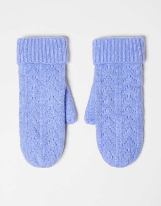 Pieces – Gestrickte Pointelle-Fäustlinge in Blau