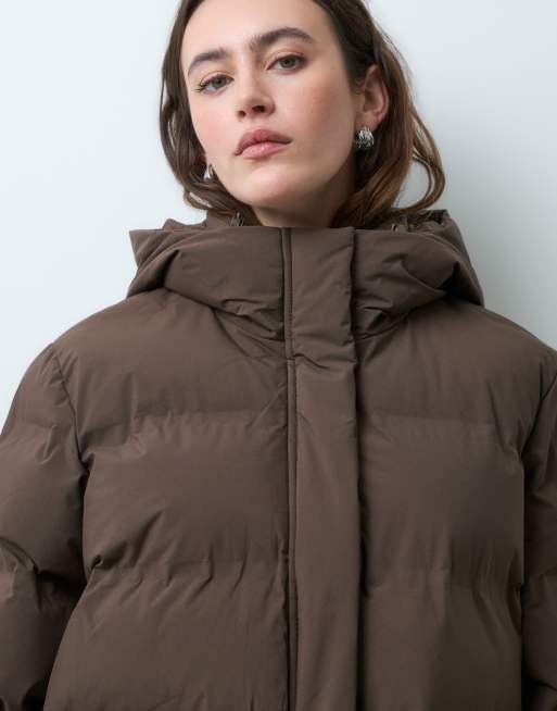 Pieces gewatteerd jack met zakdetails in chocoladebruin, 4 van 5