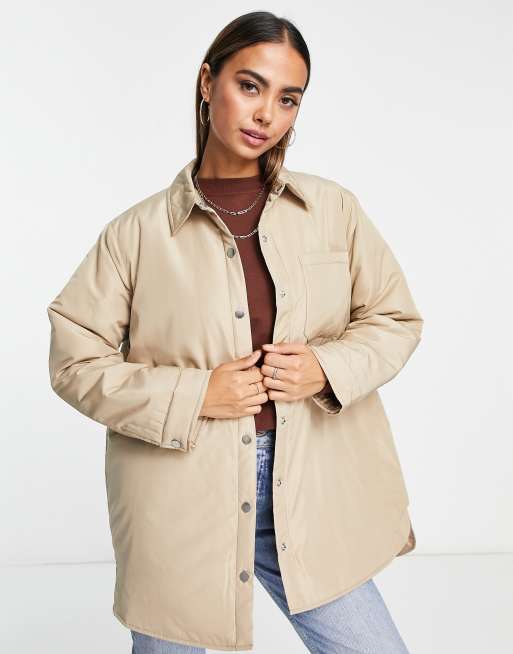 Pieces - Gewatteerde shacket in beige
