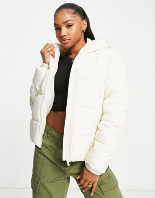 Pieces padded jacket with hood in cream - ASOS Price Checker