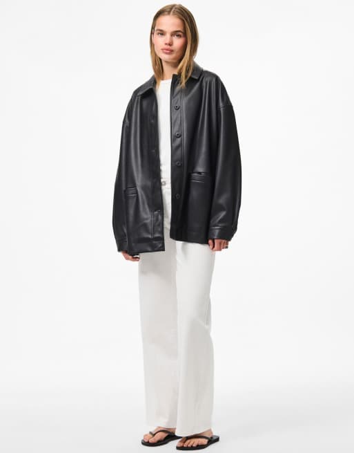 Pieces - Giacca in pelle sintetica nera, 3 di 4