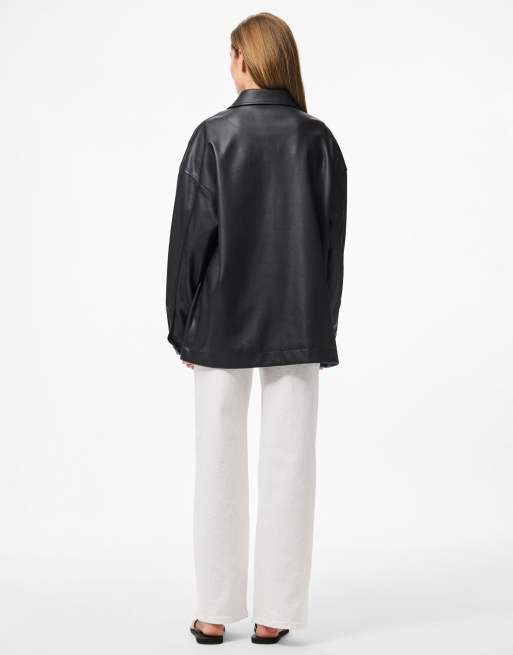 Pieces - Giacca in pelle sintetica nera, 4 di 4