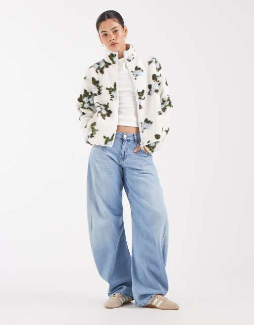 Pieces giacca teddy con zip frontale e stampa floreale bianca, 2 di 4