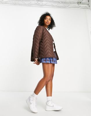 Pieces chevron quilted jacket in chocolate - ASOS Price Checker