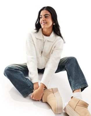Pieces zip up cardigan with pockets in cream - ASOS Price Checker