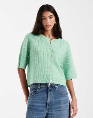 Gilet à manches courtes en maille douce - Vert pomme L