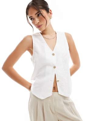 Pieces - Gilet de tailleur à fleurs en jacquard - Blanc