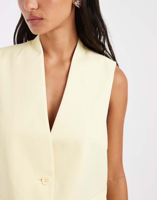 Pieces - Gilet de tailleur ajusté - Jaune pastel, 3 de 4